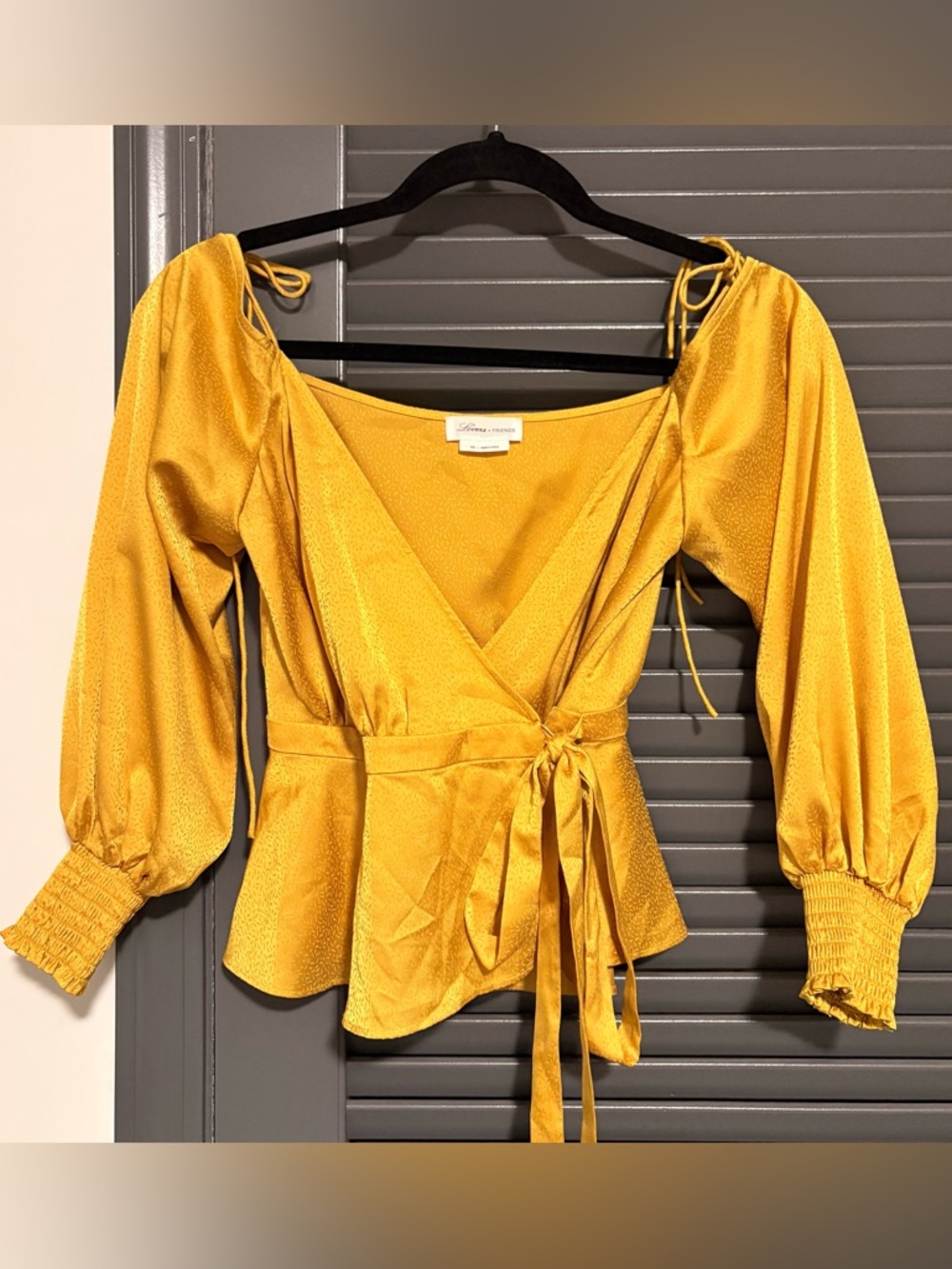 Lovers + Friends Yellow Hopeless Romantic Wrap Off-The-Shoulder Jacquard Top